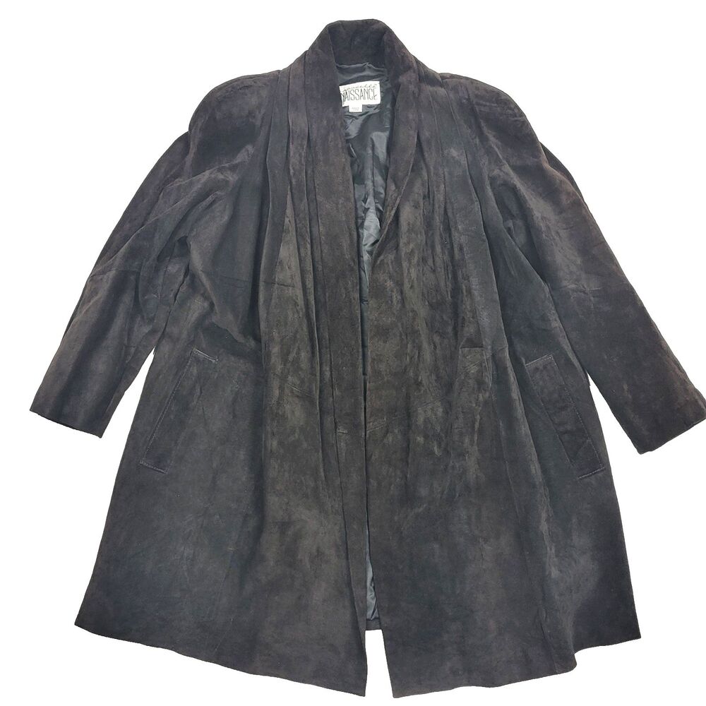 La Nouvelle Renaissance open front women' trench Suede Coat padded Dark Brown  L